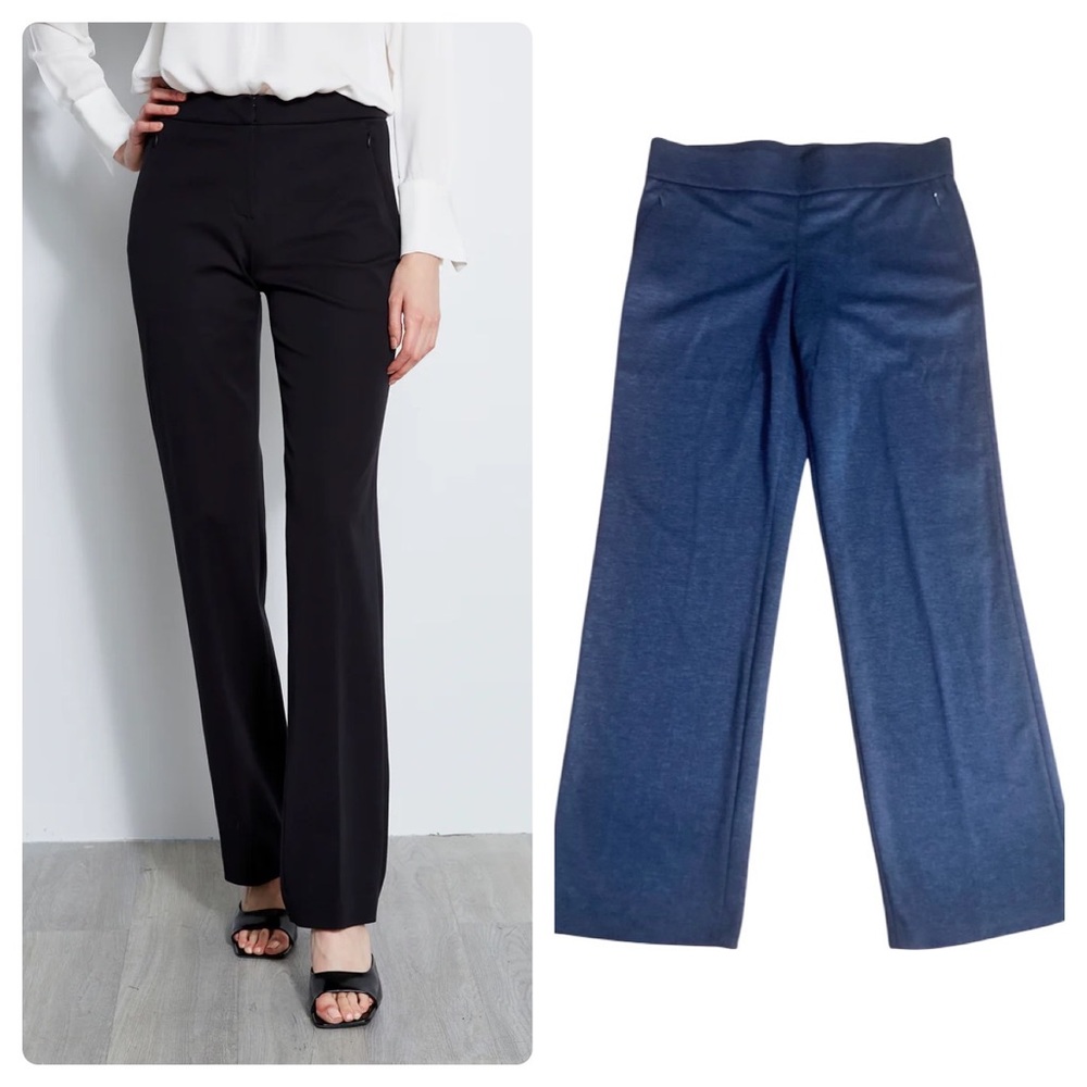 Elie Tahari Sz Large Straight Leg Stretch Pants in Heather Blue 32.5” Inseam - Picture 1 of 9
